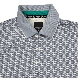 Kenneth Cole Golf Mens Blue White Geometric Diamond Print Polo Shirt Size M